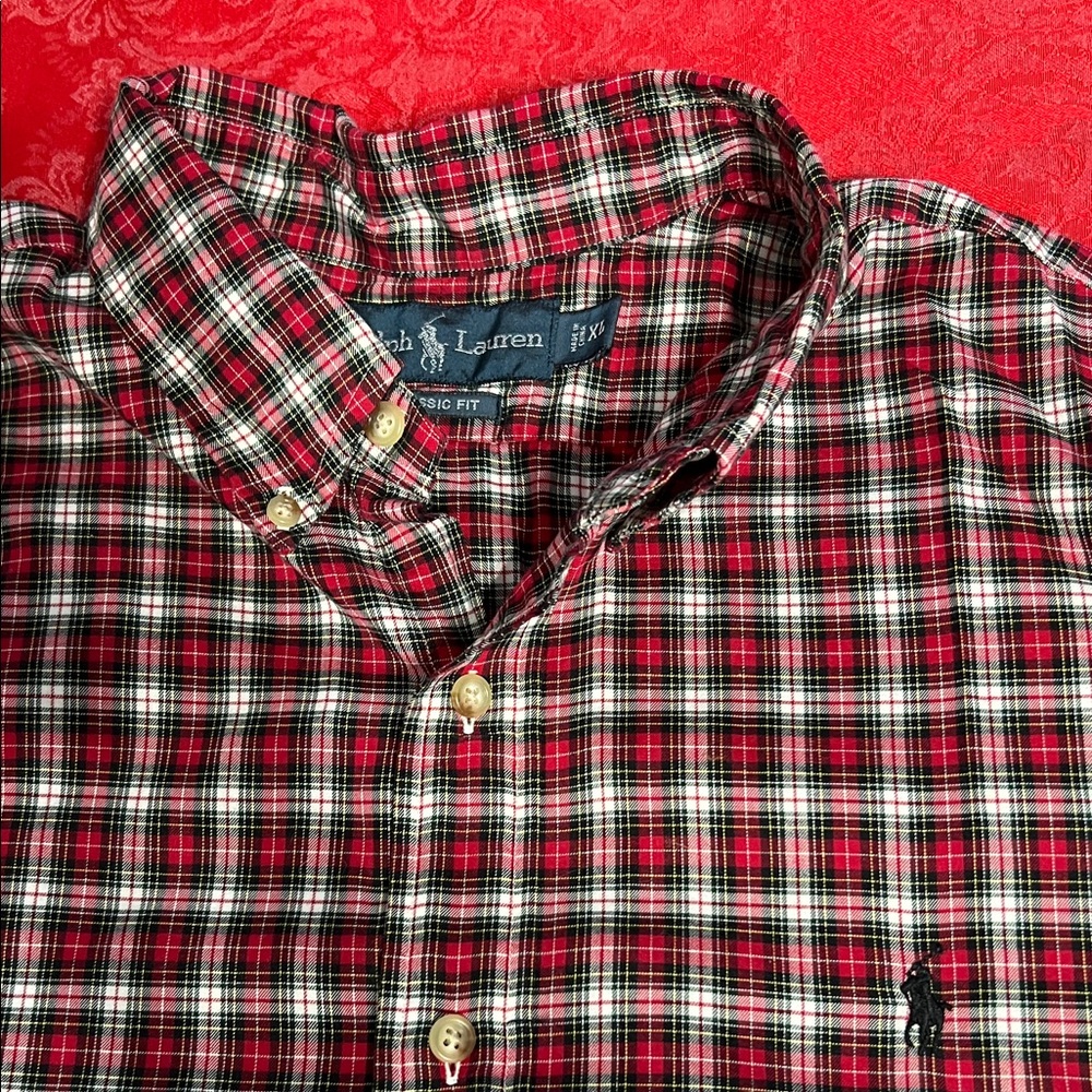 Polo Ralph Lauren Men’s XL Red Black Tartan Plaid Classic Fit Cotton Shirt